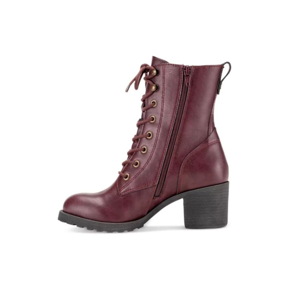 SUN STONE Womens Burgundy Lace Sloanie Round Toe Block Heel Hiking Boots 5 M